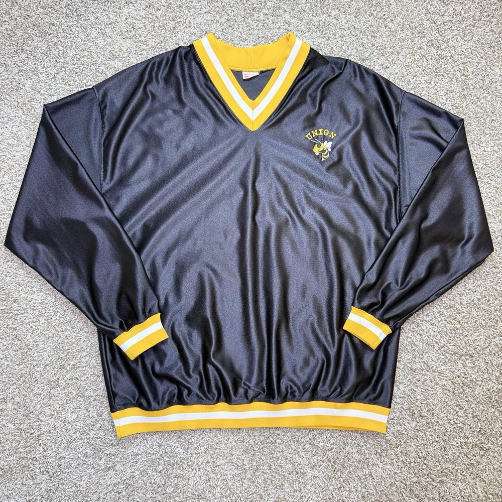 VTG 90s Pro Edge Mens XL Union Yellow Jackets Black V Neck Pullover USA Made